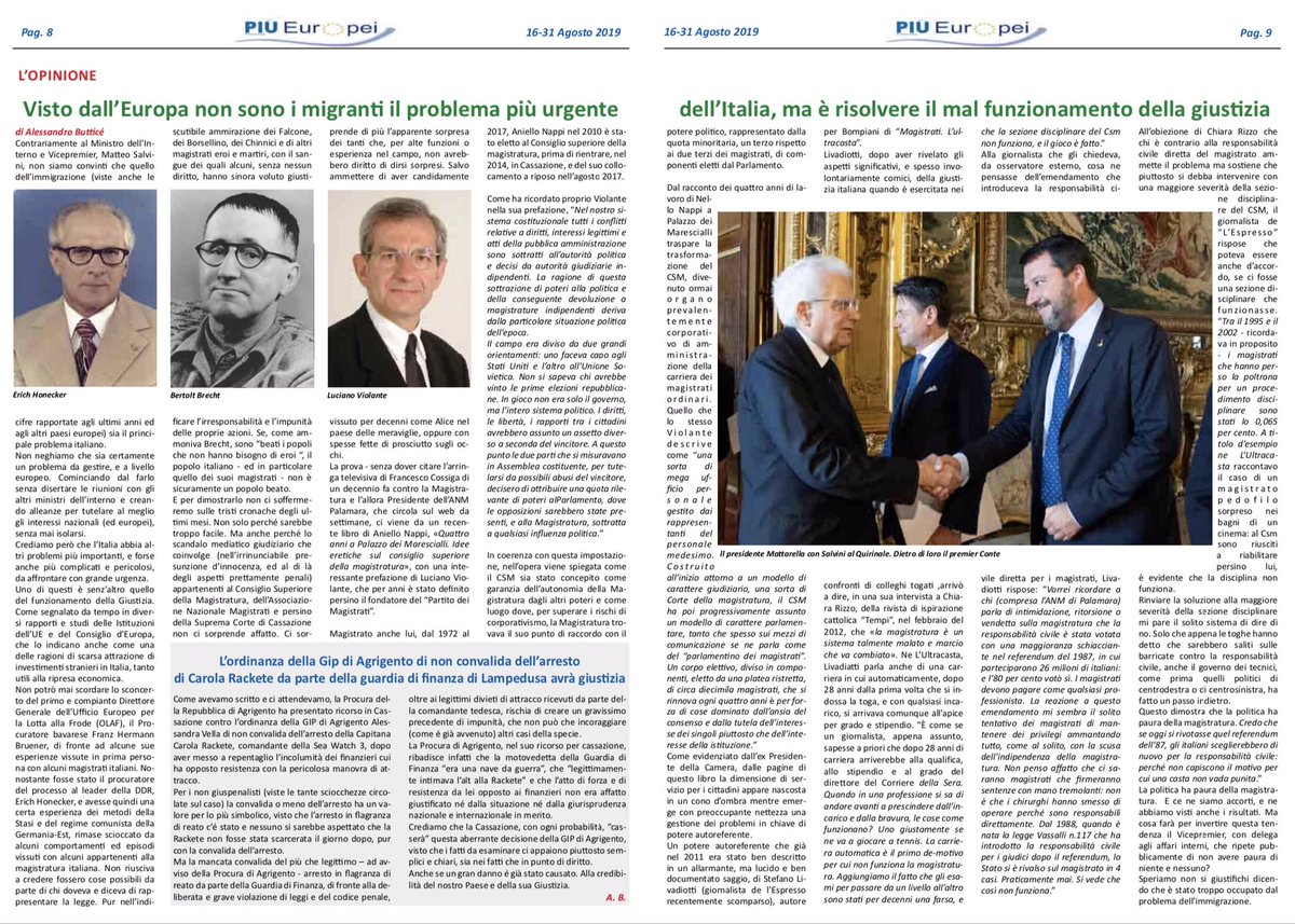 Buttial59's tweet image. IN ITALIA É PIÙ URGENTE UNA SOLUZIONE AL PROBLEMA #IMMIGRAZIONE O A QUELLO DELLA MALA #GIUSTIZIA ?
Nel nr. 37 di #PiùEuropei la mia opinione in proposito