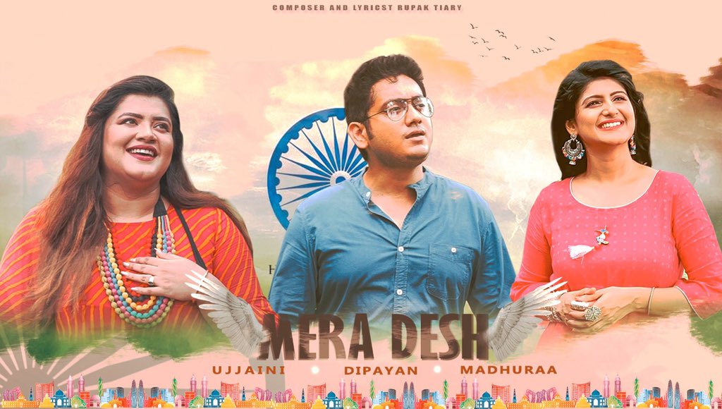 UjjainiMjee's tweet photo. |MERA DESH| 

A fresh new patriotic song dedicated to our nation on her 73rd Independence Day.. Releasing from @TimesMusicHub TODAY!!! 
Please watch and let us know if you like it.. 🙏🏼😍 @MadhuraaSings #Dipayan @RupakTiary https://t.co/jCcOAgmQjz