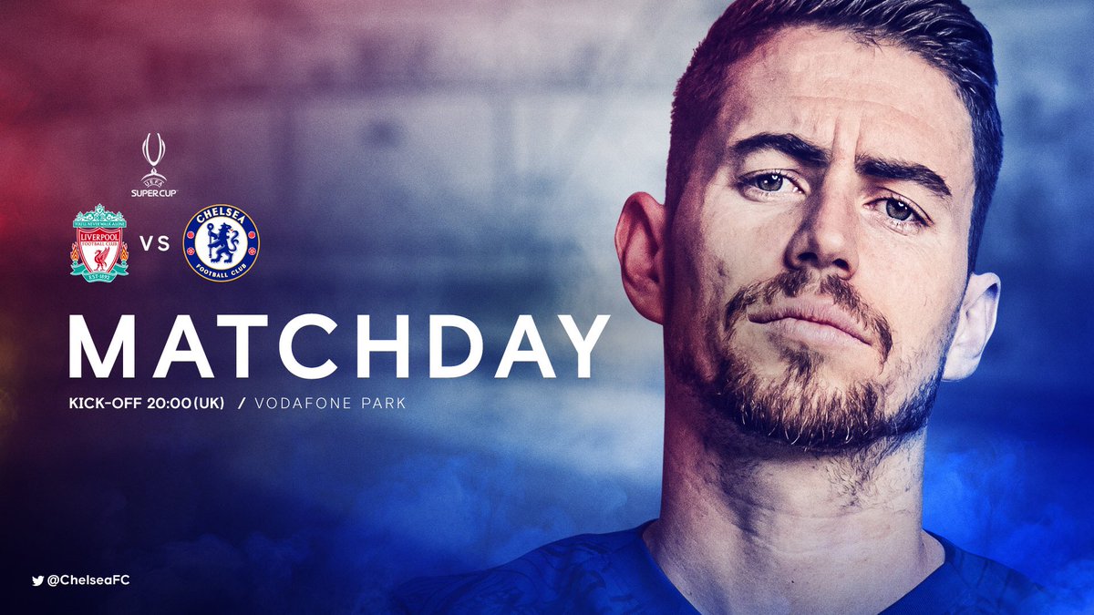 ChelseaFC's tweet photo. Liverpool v Chelsea coming up tonight! 👊 #SuperCup https://t.co/hNTjluM3p3