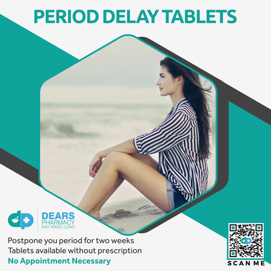 DearsPharmacy's tweet photo. Heading away on holiday. Period delay tablets available with no prescription necessary across our pharmacies in Edinburgh &amp; Fife. #sun #summer #beach #holiday #period #perioddelay #edinburgh #fife https://t.co/D3Nheno7KE