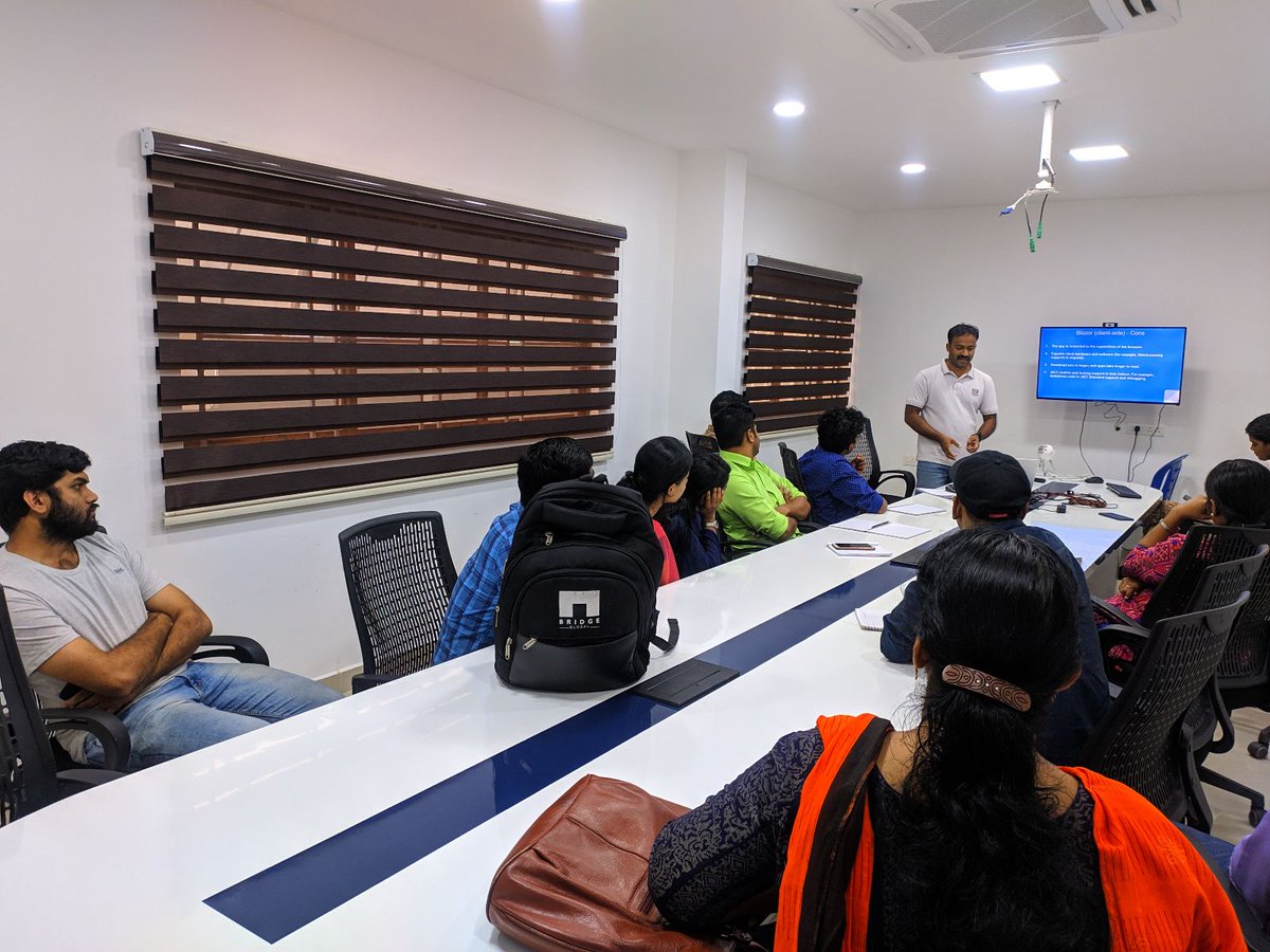 Bridge_Tweed's tweet photo. #Bridgys have attended two #training sessions on #Blazor by @sukeshchand as part of the internal #skillenhancement program. Great job Sukesh! #selforganizedteam #distributedagileteam #agilesoftwaredevelopers #BridgeGlobal https://t.co/ETsXcGkYTt