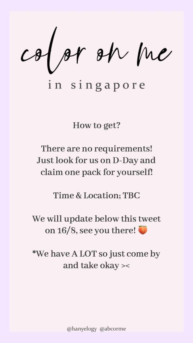 abcorme's tweet photo. ＦＡＮＳＵＰＰＯＲＴ ♡

➖

Giving away fanpacks for free (literally) with @hanyelogy on 16AUG!

Exact location will be tweeted out on d-day, see you there! :D

#KangDanielinSG #ColorOnMeinSG #KangDaniel #강다니엘 https://t.co/Hz8mzdvDEY