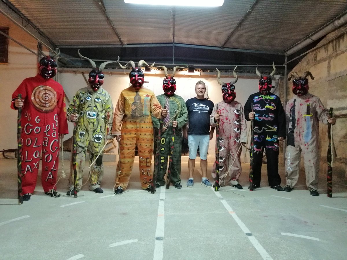 BraveArtMark's tweet photo. A real honour to have painted the official demoni suits for #santjoan fiesta. A scary bunch indeed 👹 https://t.co/ZhsCQJlSUV