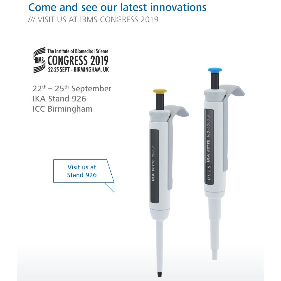 ChemistryChrisA's tweet photo. IKA is Lifescience
Come and see our latest innovations at @IBMScience 2019
https://t.co/5XZZqQNpfH
Contact us today at sales.england@ika.com
#chooseika #laboratoryequipment #pipette #centrifuge #lifescience #biotechnology #AtTheHeartOfHealthcare #ibmscience #BiomedicalScience https://t.co/cuIaDs3953