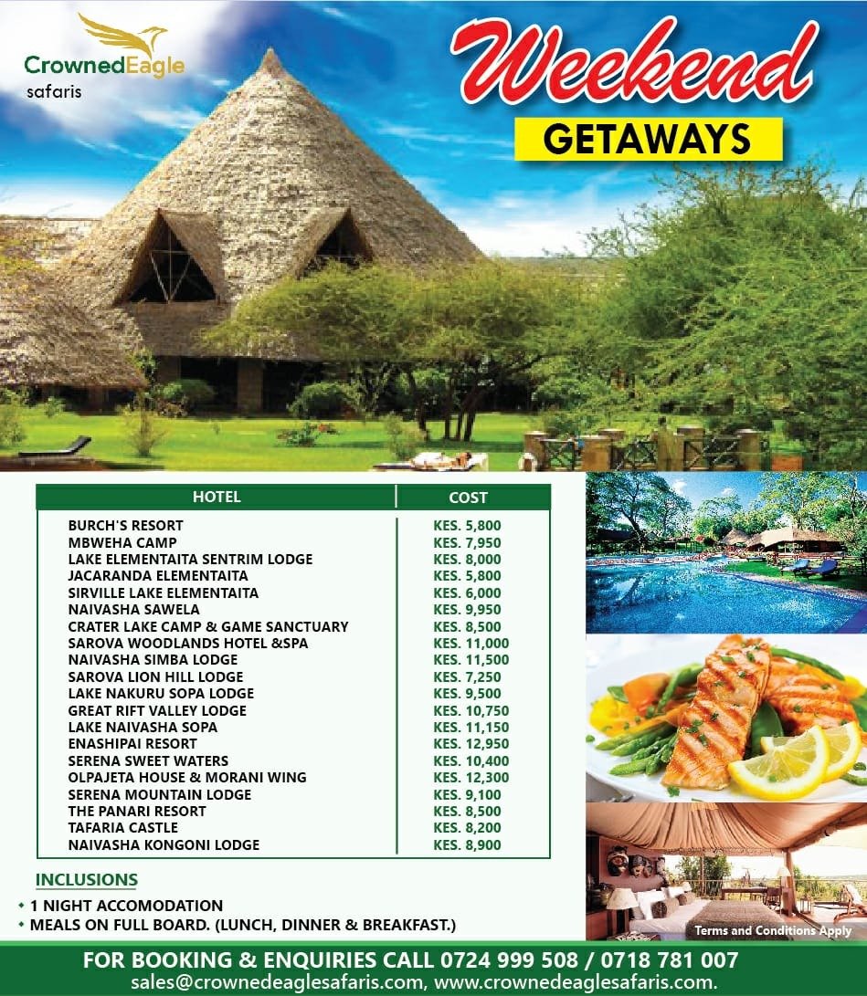 MarkJobs5's tweet photo. BUSH SAFARIS; INTERNATIONAL HOLIDAYS; WEEKEND GETAWAYS; FLIGHT RESERVATIONS;HOTEL BOOKINGS;AIRPORT TRANSFERS;HONEYMOON PACKAGES @crownedeaglesaf #tembeakenya #HellsGateExperience @citizentvkenya MCSK willy paul @M_Chidzuga @Nyakundii_ @K24Tv @KTNKenya @RobertAlai https://t.co/yIWvxVzSn4