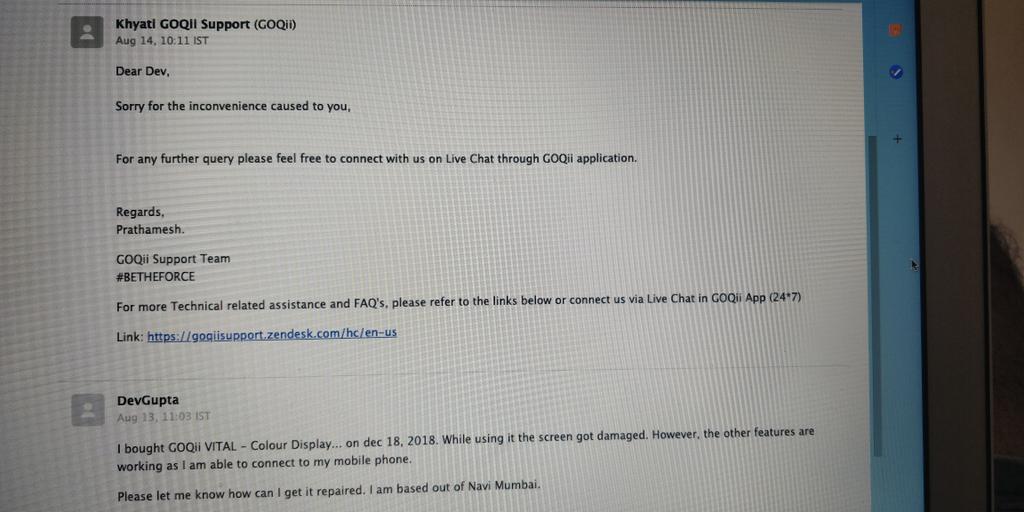 That's what I call as perfect after sales n service and customer support. Great work <a href="/GOQii/">GOQii</a> <a href="/akshaykumar/">Akshay Kumar</a>