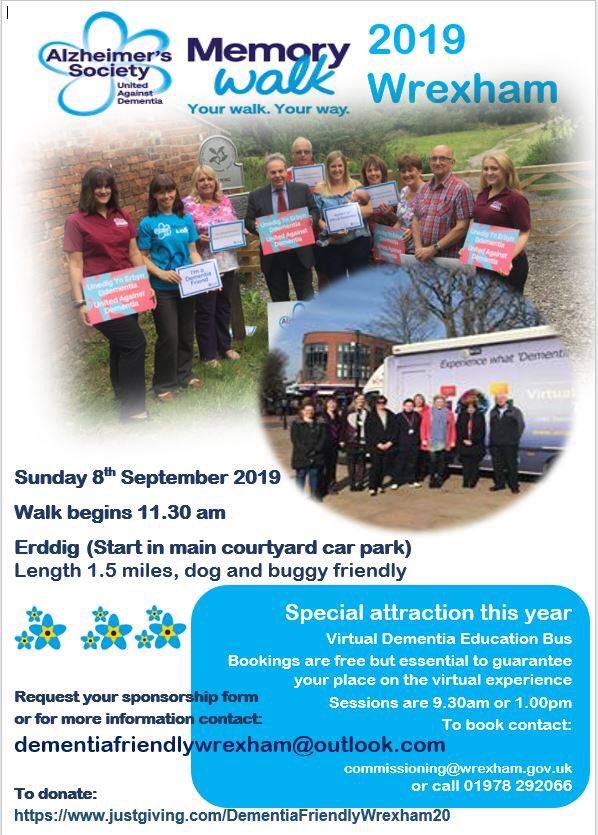 WrexhamDF's tweet photo. @Wrexham Memory Walk will take place on the 8th September. Lots going on this year, including the dementia bus! https://t.co/cieVEqvKCA