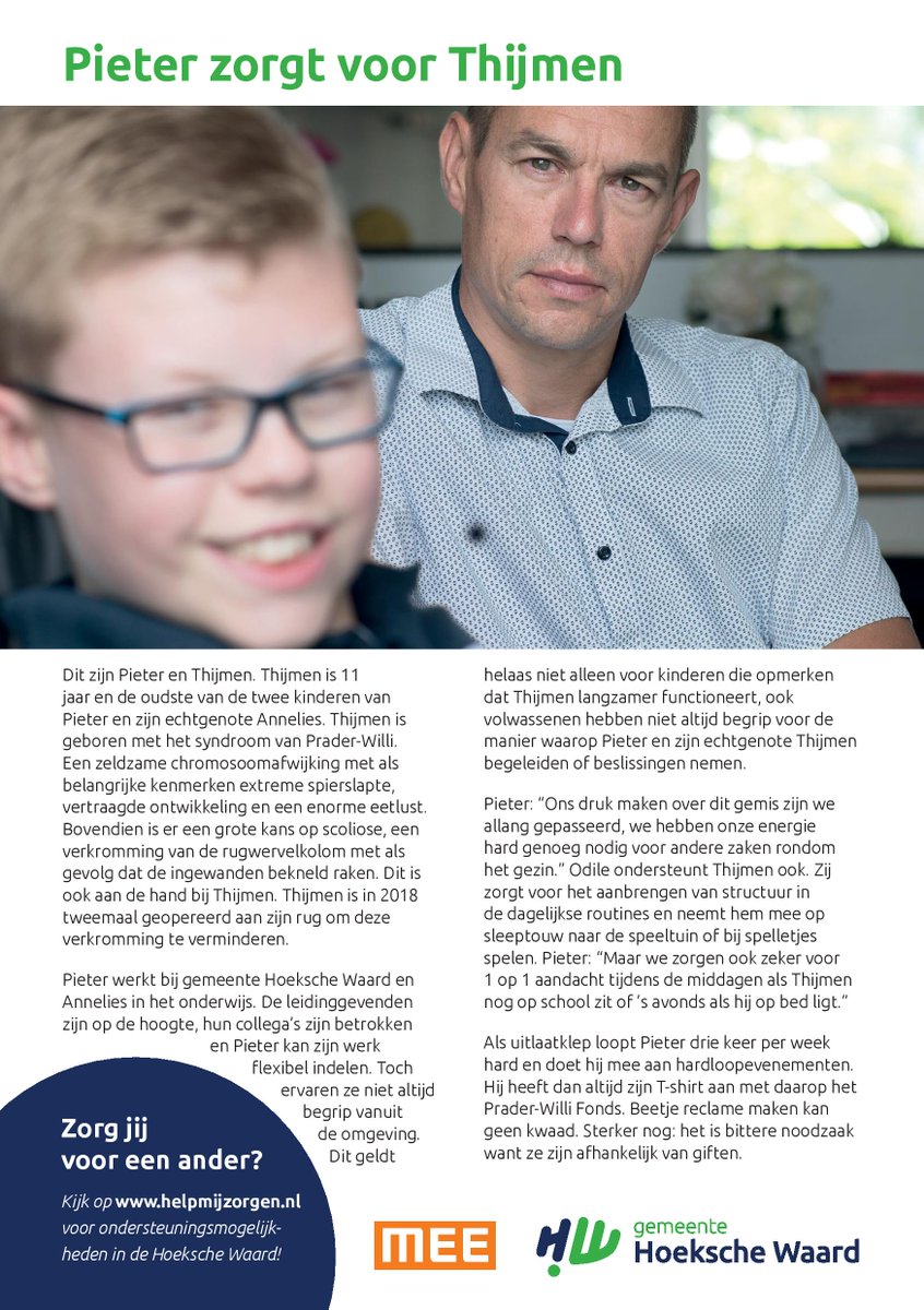 Pieter zorgt voor Thijmen. Kijk op Helpmijzorgen.nl voor meer informatie over mantelzorg en de ondersteuningsmogelijkheden in <a href="/gemeenteHW/">gemeenteHW</a>. 
#mantelzorg #helpmijzorgen.nl #respijtzorg