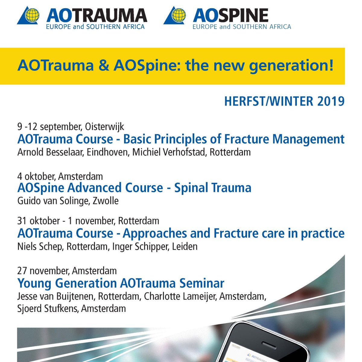 Na de zomer nog een gerenommeerde cursus volgen?! De eerst volgende is de Basic Principles of Fracture Management course voor Arts Assistenten. Evidence Based Lectures over biomechanische basisconcepten &amp; Hands-on Learning van belangrijke chirurgische vaardigheden. Meld je aan!