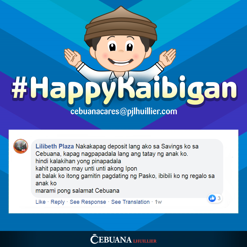 kaCebuana's tweet photo. Nag-iipon na para sa pasko si Ka-Cebuana, Lilibeth! Salamat sa pagpiling mag-deposit sa Micro Savings. May #HappyKaibigan stories ka din ba? Share mo na! https://t.co/W2fuwDOoIB