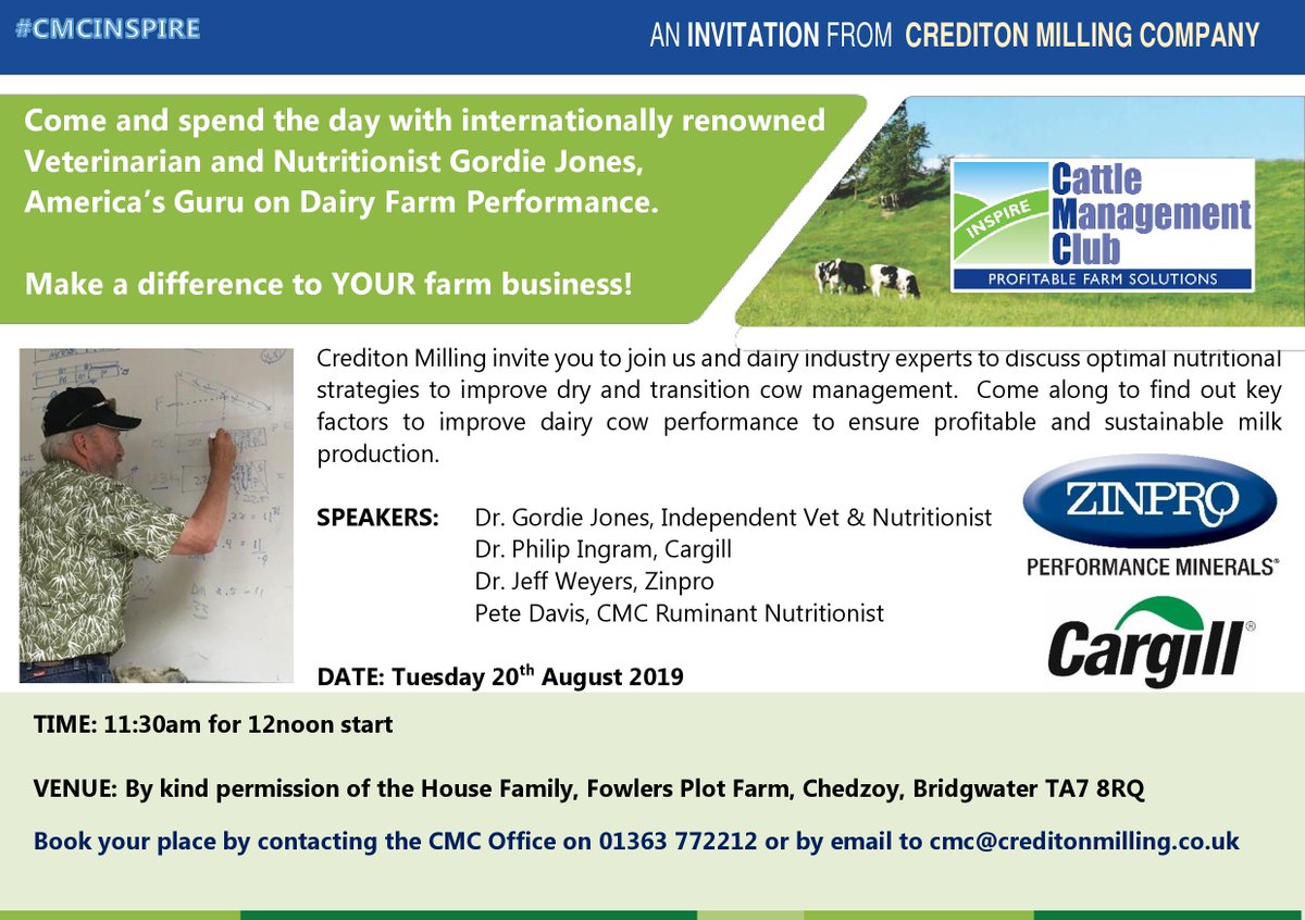 CreditonMilling's tweet photo. YOU'RE INVITED TO A DAY WITH GORDIE JONES!

We are delighted to be welcoming America's guru on dairy farm performance all the way from the USA, following last month's USA Study Tour! 

Would you like to attend? Book your place by calling us on 01363 772212 #CMCINSPIRE https://t.co/zp3Dv7b72C