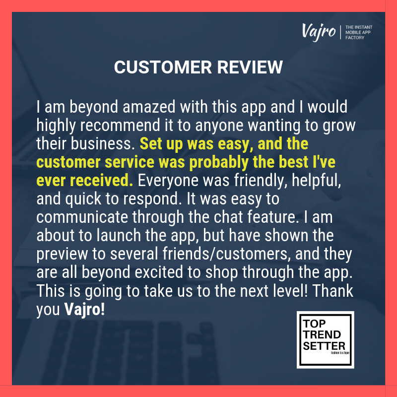 vajrohq's tweet photo. Thank you Top Trend Setter. We’re so glad you enjoyed your Vajro experience and found our services helpful and easy. We’re thrilled to be part of your m-commerce journey, empowering you to reach the pinnacle of success.

#Vajro #Mobileappbuilder #Shopifymobileapp #mcommerce https://t.co/NRxGiPf419