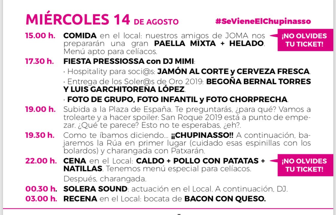 SOYDELASOLERA's tweet photo. PROGRAMACIÓN MIÉRCOLES 14 AGOSTO 

#soydelasolera #50lera #thinkpink #estadodelafelicidad #calatayud #SR19 https://t.co/Ov0JX0K1Oi