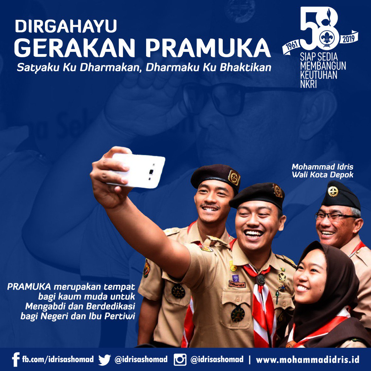 IdrisAShomad's tweet photo. Dirgahayu Gerakan Pramuka Ke-58.

"Pramuka merupakan tempat bagi kaum muda untuk Mengabdi dan Berdedikasi bagi Negeri dan Ibu Pertiwi" https://t.co/hy7DZB0Xgt
