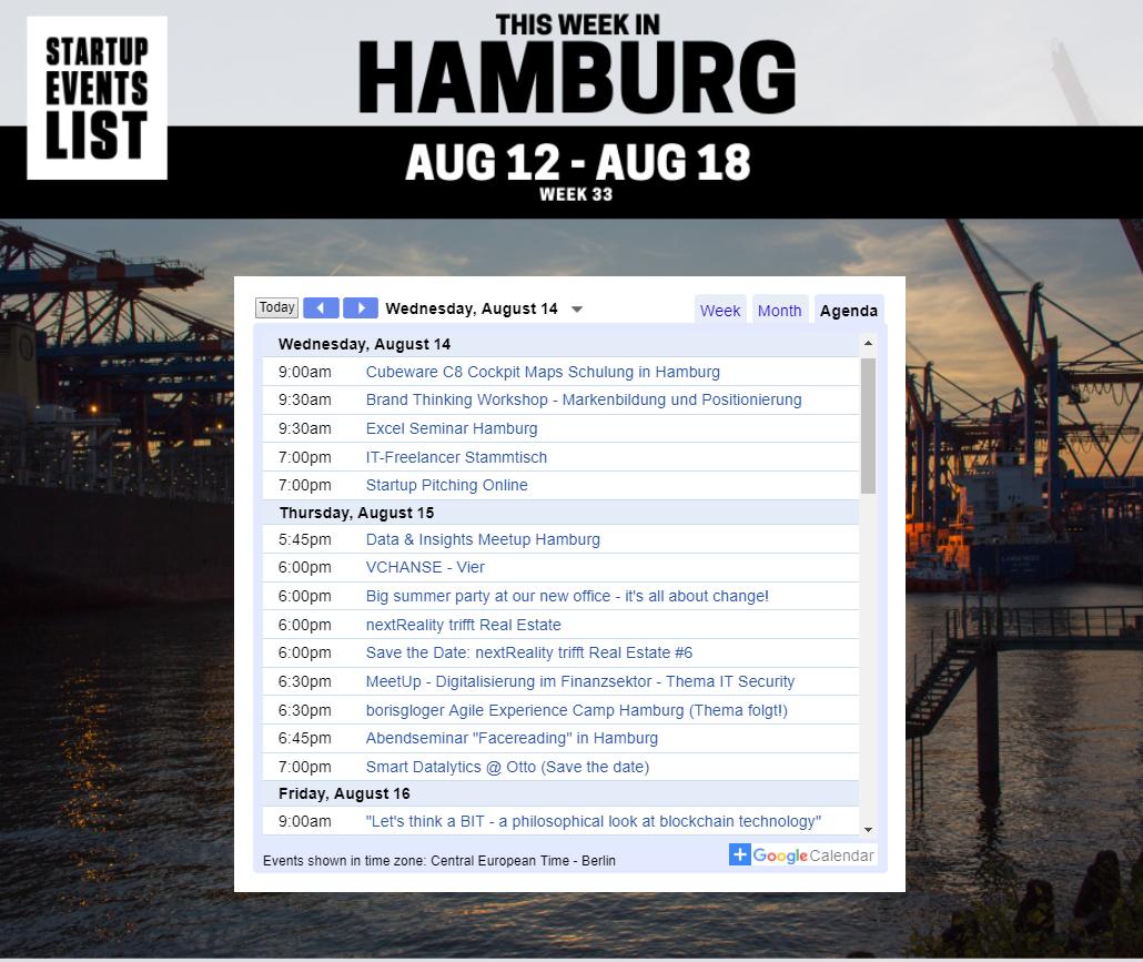 Wednesday's startup and tech events coming up in Hamburg. Get invites at startupeventslist.com/hamburg

#Hamburg #Germany #startups #tech
