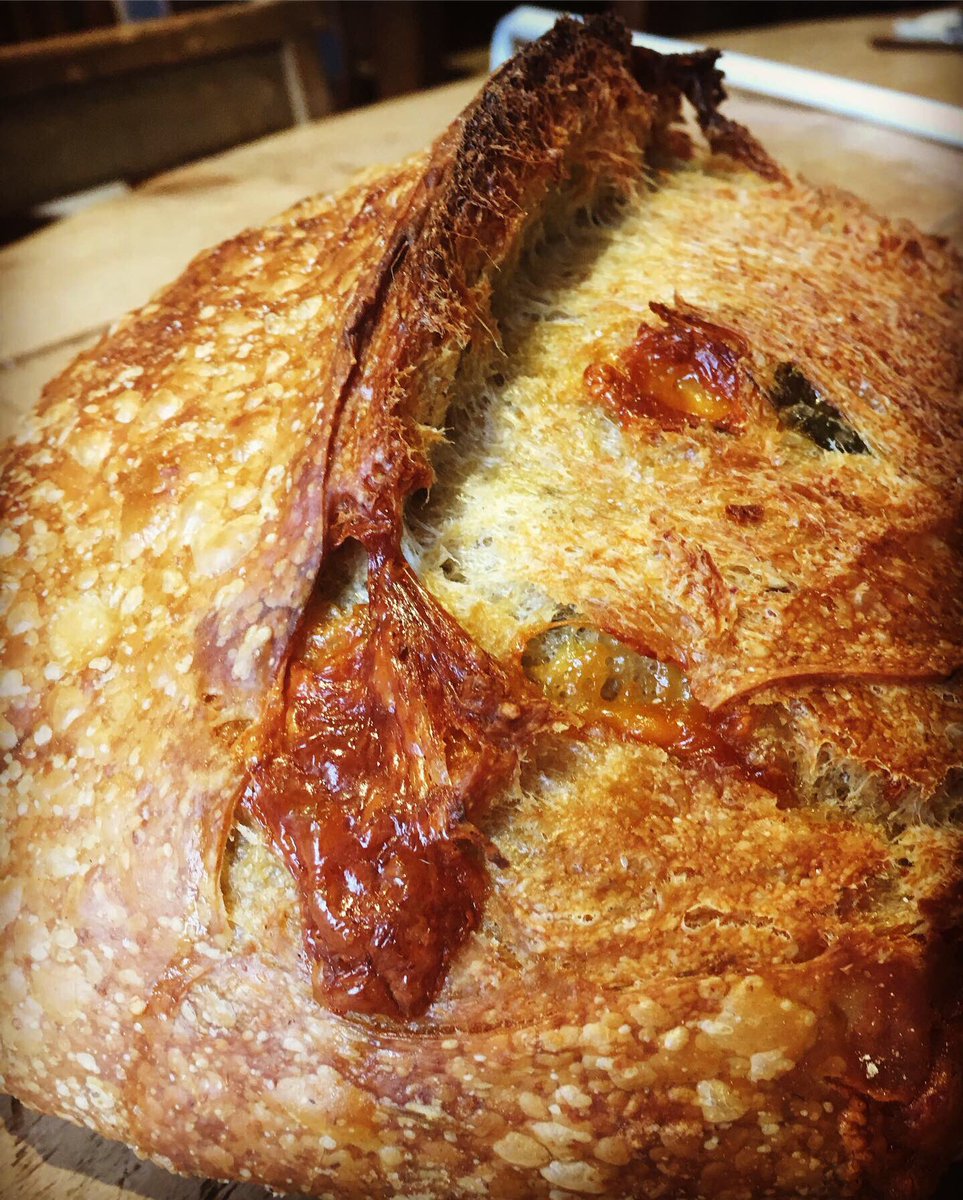 Jalapeño and Manchego sourdough: it’s a hot one! We’re serving it with Tom’s tasty chick pea and kale curry today and we have a few loaves to sell #chilli #jalapeno #jalapenopeppers #hot #sourdough #realbread #manchego #curry #kale #chickpeas