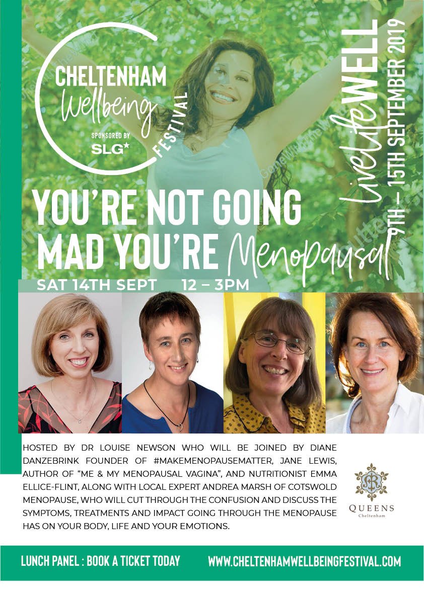 ShiatsuChelt's tweet photo. Next #Menopause Talk : 'You're Not Mad, You're Menopausal! A great line up of experts talking Hormones, Emotions, Diet, HRT and Natural Solutions to the alleviating the worst of your symptoms. #WDYT #Cheltenham #Cheltenhamwellbeingfestival I'll be there too! #Cotswoldmenopause https://t.co/T9XglD5smx