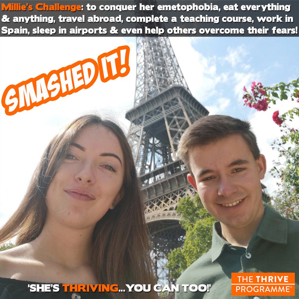 Meet Millie who had very bad emetophobia and wouldn't do anything including eat! She completed <a href="/thriveprogramme/">The Thrive Programme</a> and in the last year her list of successes is huge! #smashedit #loveyourlife