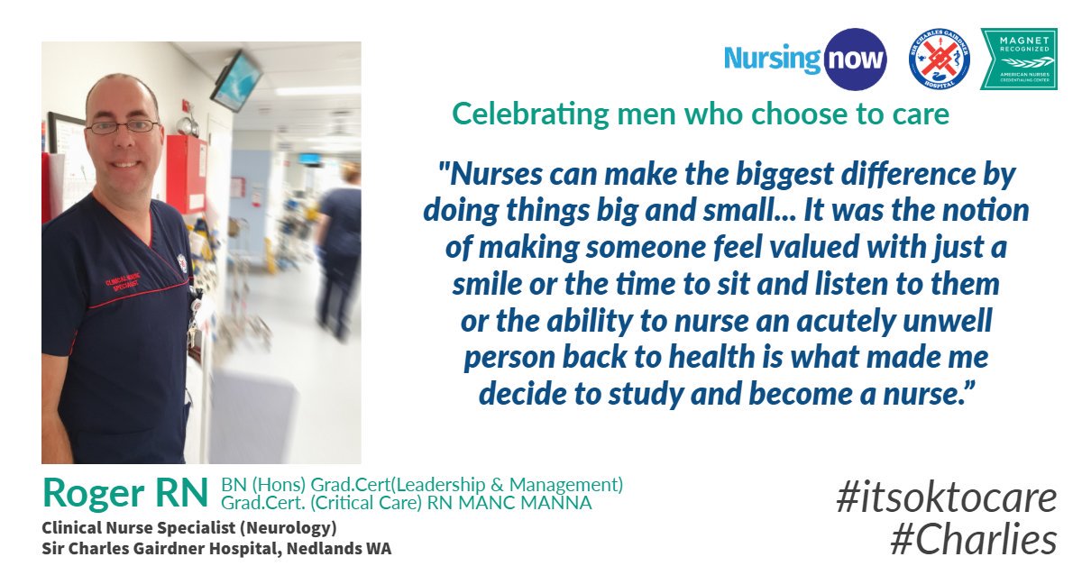 NMHS_WA's tweet photo. Celebrating men who choose to care, introducing Clinical Nurse Specialist Roger #NMHS_WA #SCGH #Charlies #NursingNow #NightingaleChallenge #Nurse #MenWhoCare #TheSmallThings #HospitalLife #ThoseWhoCare https://t.co/Z9ZoSYTxSJ