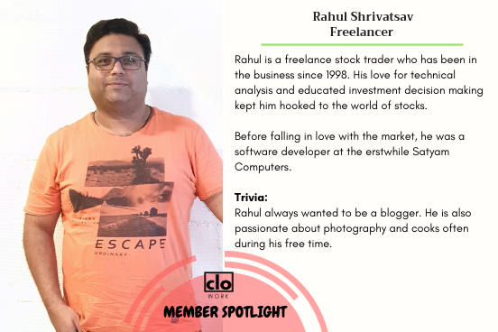 cloworknow's tweet photo. Meet Rahul Shrivastav, a freelance stock trader. He's hooked to the market due to his love for informed investment decisions.
We are glad to have him in our community!
#clowork #community #members #spotlight #freelance #stocks #trade #coworking
#memberspotlight #peopleofclowork https://t.co/GqfocZQ6e4