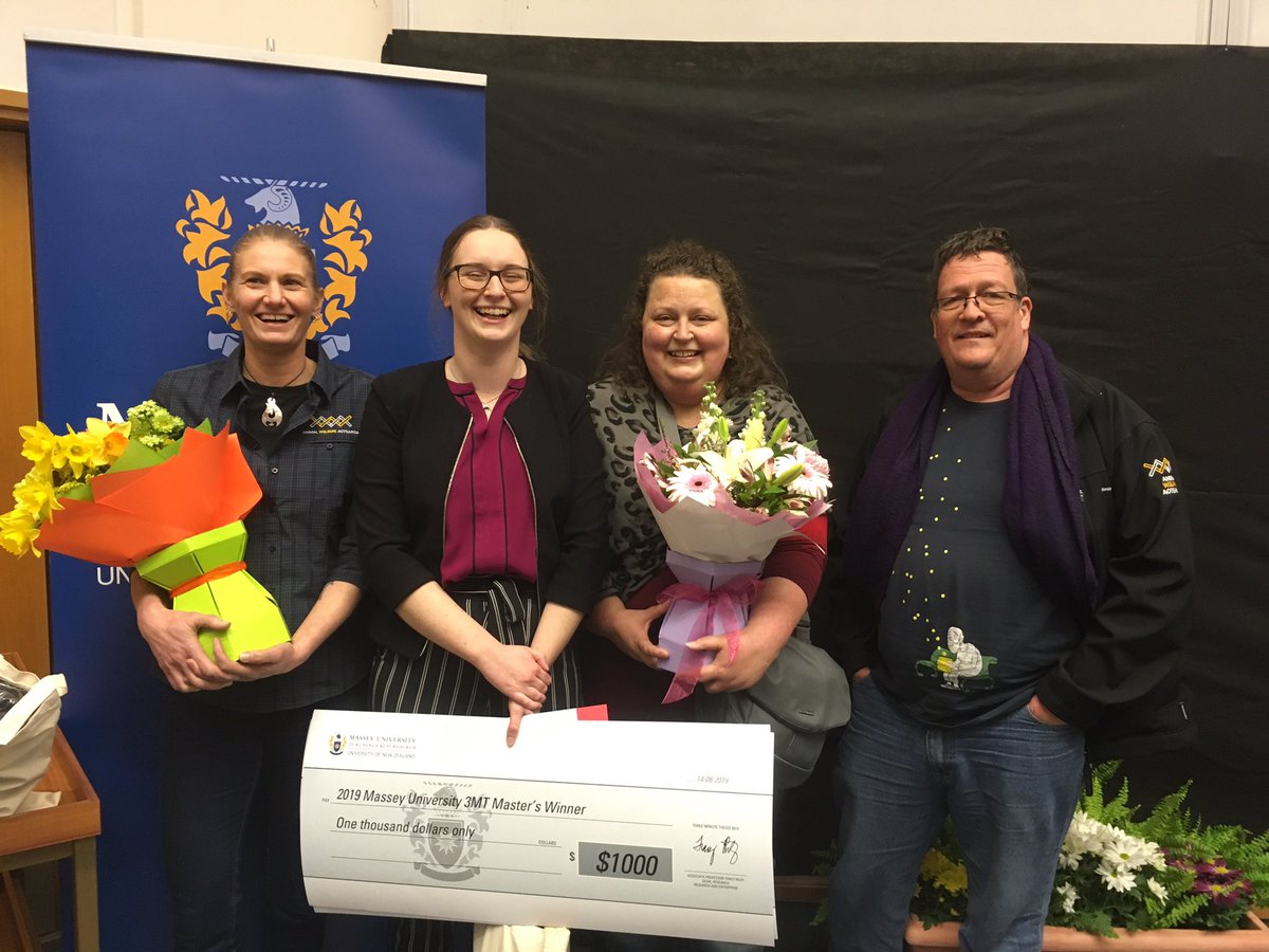 Congrats to our postgraduate student <a href="/MorganVHeslop/">Morgan Heslop</a> for winning both People’s Choice &amp; First Place awards in the <a href="/MasseyUni/">Massey University</a> 3MT Masters Final tonight. Her presentation on ‘The cellular scar of stress’ was incredible. 

Good luck at the NZ National 3MT Final next week Morgan!
