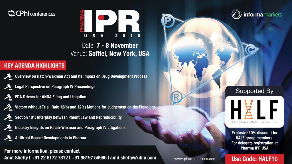 CPhI_Conference's tweet photo. CPhI Conferences is pleased to launch the premier edition of Pharma IPR USA on 7-8 November 2019 at Sofitel, New York. 
To download the event brochure: https://t.co/ZANAQxlHuv 
#PharmaIPR #CPhIConferences #IPR #IP https://t.co/51wIkhaxnO