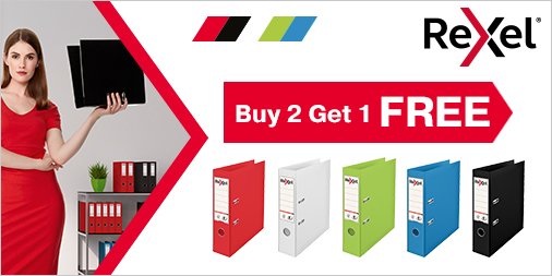 Rexel are currently offering customers the chance to buy 2 Rexel Choices No.1 Power Lever Arch Files and get 1 FREE!

Make sure you are promoting this offer to your customers with myMarketing! 

Log in and check out the marketing materials available: ow.ly/NUau50vqrBR