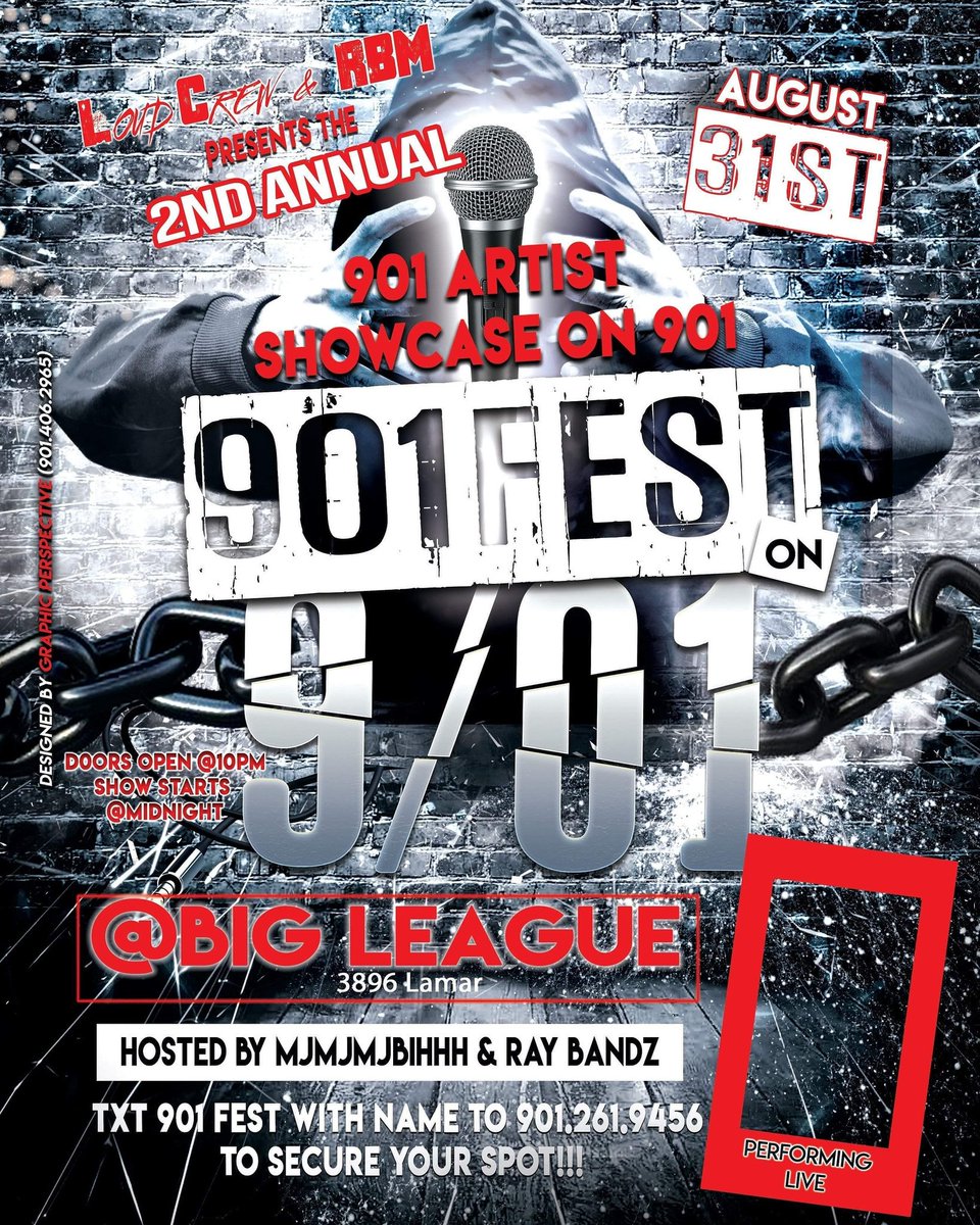 ray_rbm's tweet photo. Artist The First 901 Frst Was Off The Chain The 2nd Time Around It Gone Be So Much Better #BeApartOfHistory And Put On For Your City #901Fest https://t.co/n1Sy0i4owV https://t.co/zOCMDex1AN
