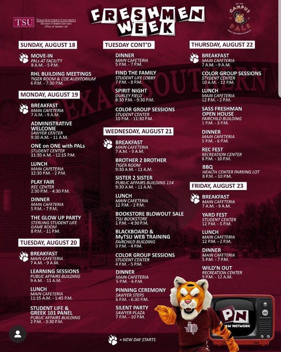 OdeiTxsu's tweet photo. Freshmen Week Events! Ready or not, here we go!
.
.
.
#freshmenweek #moveinweek #turnup #myhbcu #TxSU #txsu22 #txsu21 #txsu20 #txsu19 #txsu23 https://t.co/iEYi1Xi0Rz