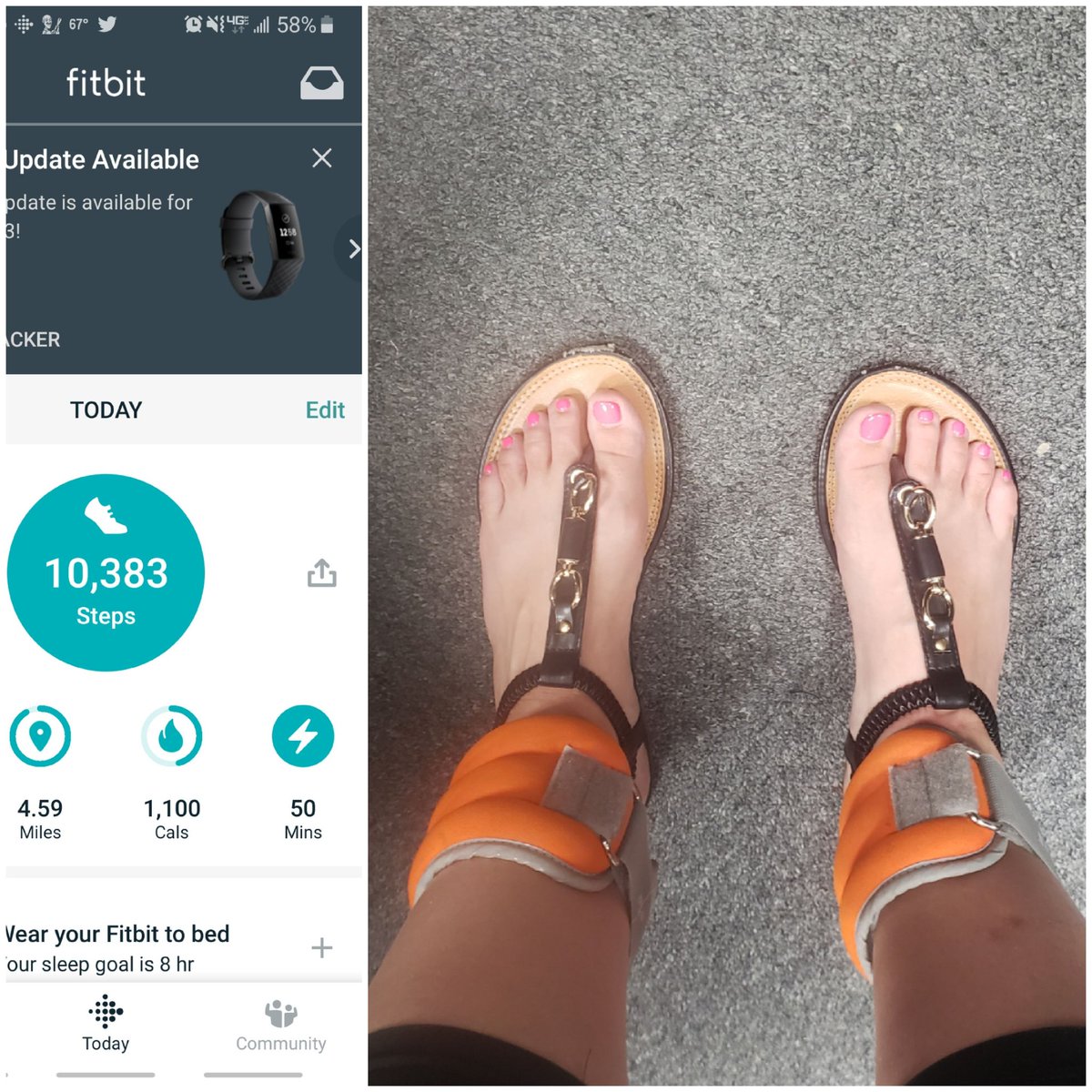 DC4L_Momof2's tweet photo. When life changes your gym routine, that doesn't mean give up. For me, today it meant putting in my 10,000 steps at my stand up desk while wearing ankle weights. #30daysofcardio #singlemomlife #dontgiveup https://t.co/S86CAViz4f