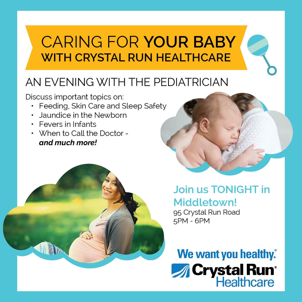 CrystalRun's tweet photo. Bun in the oven? Join us tonight for a #caringforbaby class for expectant parents. Don’t forget to bring your questions for our Pediatrician! https://t.co/jAGcQ83HyI https://t.co/48w7C35w6U