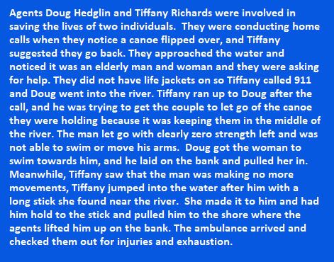 Iosco County Parole/Probation Agents Doug Hedglin and Tiffany Richards received Life Saving Awards yesterday! They were involved in saving the lives of two individuals. Congratulations and thank you for your service!