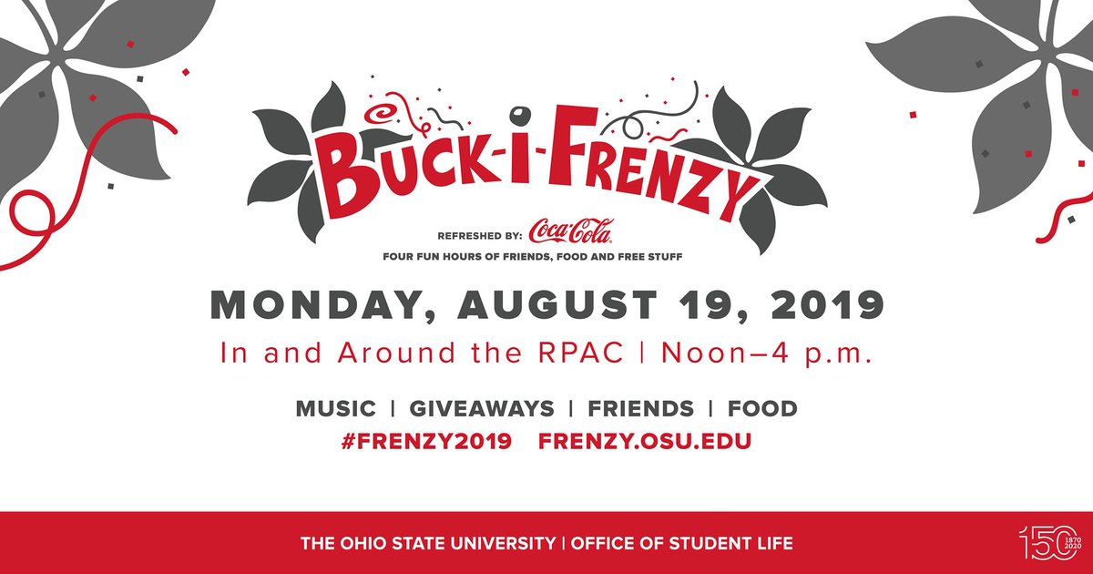 StudentLifeOSU's tweet photo. We’re one week away from one of the most exciting afternoons on campus! Check out what is in store for this year’s @BuckiFrenzy: https://t.co/bcgvOcKFUM

#WelcomeOSU https://t.co/3F1jyr58dy