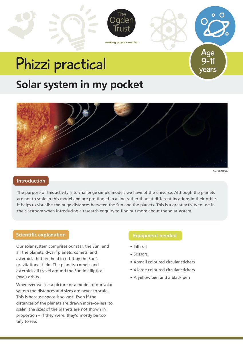 ogdentrust's tweet photo. Back to school planning? Teaching #primaryscience Earth and space? Why not create a solar system for your pocket? This great #phizzipractical is just one of the Ogden Earth and space resources now available on our website.
https://t.co/Vj06BvSGgR https://t.co/vMpBxrVlGZ