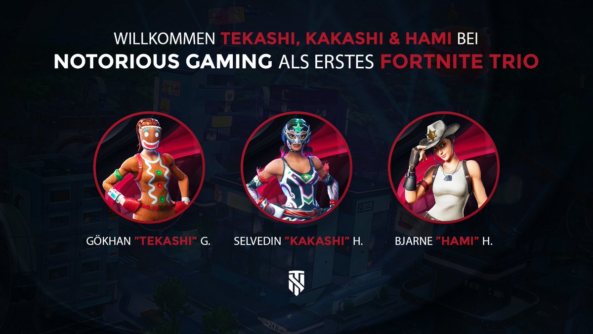 NotoriousGC's tweet photo. [#Fortnite]

Wir sind froh, euch heute unser Erstes Fortnite-Trio bei Notorious Gaming verkünden zu dürfen! 🔥

🎮@Tekashibtw
🎮@Kakashibtw
🎮@hami_ml

Wir hoffen auf eine lange und erfolgreiche Zusammenarbeit! 💯

#stayNotorious #NotoriousGaming https://t.co/SwMKOfbdYe