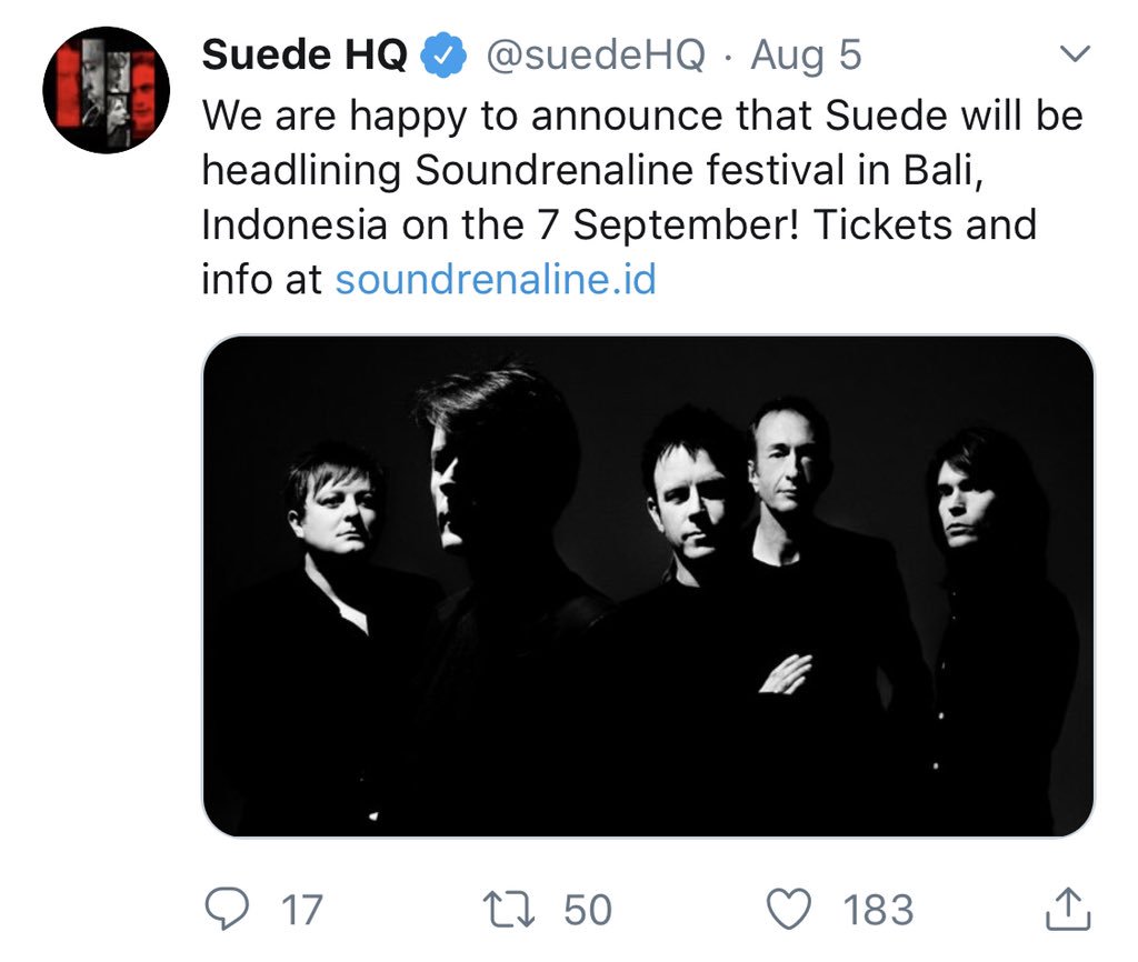 adrian_subono's tweet photo. Suede and Primal Scream are confirmed at Soundrenaline GWK Bali 7-8 sept 2019, more info at https://t.co/SAFMVawBM9 https://t.co/ox3vPWSLyO