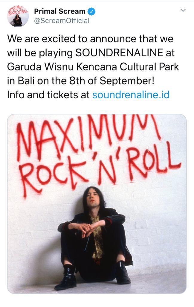 adrian_subono's tweet photo. Suede and Primal Scream are confirmed at Soundrenaline GWK Bali 7-8 sept 2019, more info at https://t.co/SAFMVawBM9 https://t.co/ox3vPWSLyO