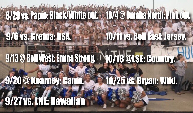PsouthBlackHole's tweet photo. 🔵🏈⚪️Football season kicks off two weeks from tomorrow!! With that being said here are the official THEMES for the 2019 season! Like and retweet to spread the word!!⚪️🏈🔵 https://t.co/LnzvH1Ot4w