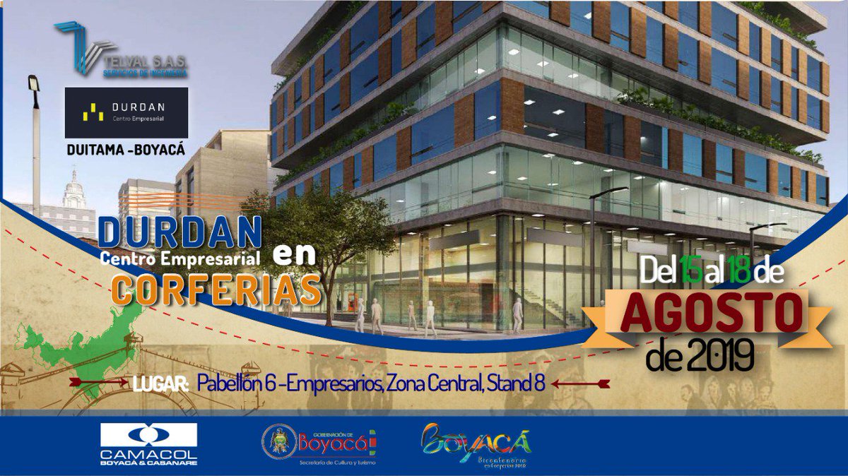 CamacolBoyaca's tweet photo. #DurdánCentroEmpresarial con oficinas, consultorios y locales comerciales, ubicado en el centro de Duitama, estará presente en @BoyacaCorferias. Constructora #Telval Pabellón 6, zona central. Precios de feria!! https://t.co/5EYdoINwzu
