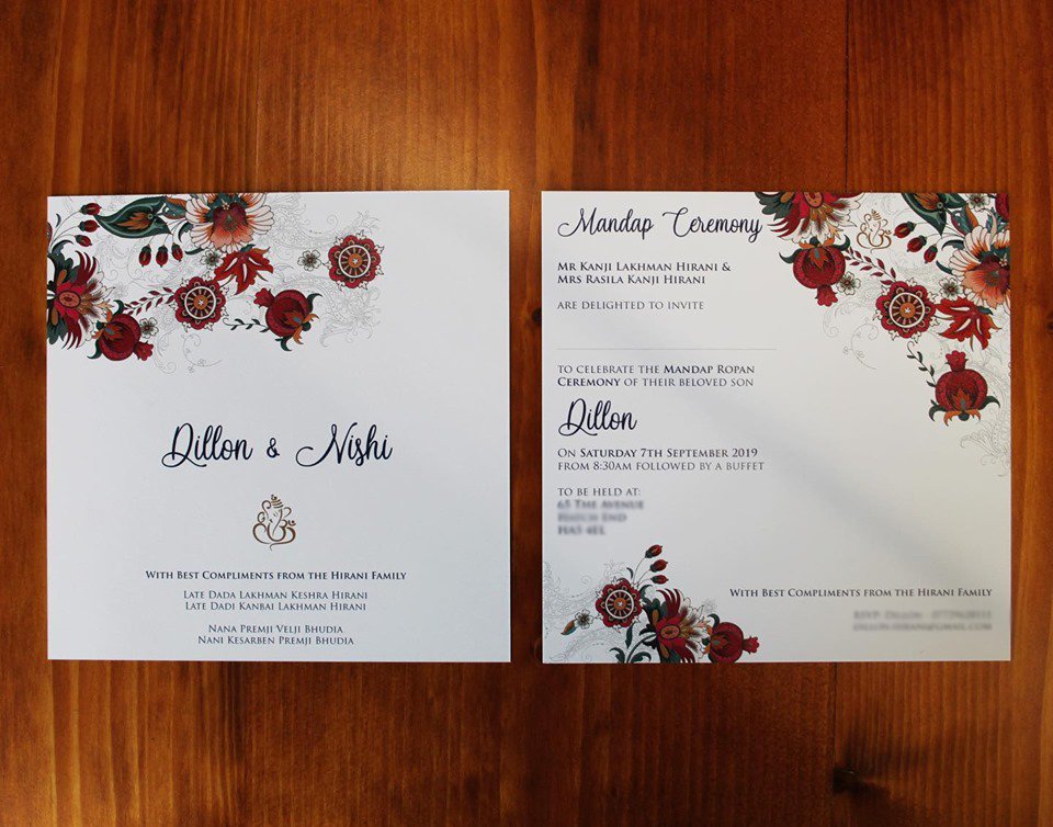 Bespoke Wedding Invitations for Dillon &amp; Nishi 👰🤵 
#bespokedesign #squareinvitations #londonprinters #moderninvites #floral #floralinvites #weddingstationery #invitegoals #londondesigners #vcprint #invitationdesigners #designdetail