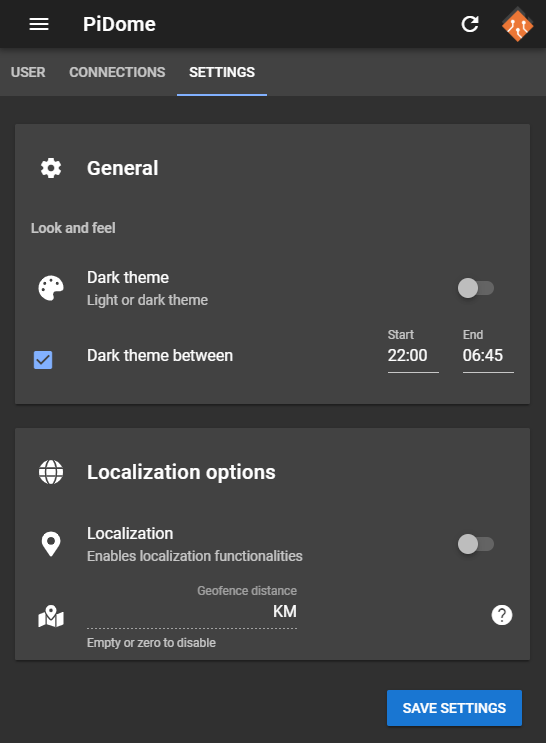 Pi_Dome's tweet photo. Some random user details screenshots of work in progress in the minimal mobile web interface.
- Real time password hints,
- User personal connections with external services
- Generic UI and geofencing settings https://t.co/wCZONBmazA