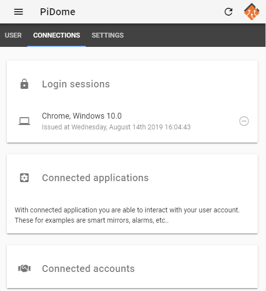 Pi_Dome's tweet photo. Some random user details screenshots of work in progress in the minimal mobile web interface.
- Real time password hints,
- User personal connections with external services
- Generic UI and geofencing settings https://t.co/wCZONBmazA