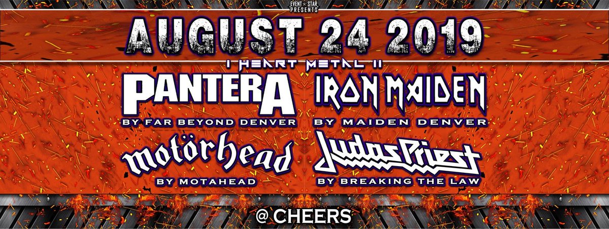 EventStarPro's tweet photo. Are you ready for #IHeartMetal2 @Cheers! Coming up Sat August 24 7pm the gates open for #Pantera #IronMaiden #JudasPriest & #Motorhead tributes #atCheers Click link for more info & to RSVP https://t.co/7kwFfBcXn9 #Northglenn #Denver #ColoradoEvents @EventsColorado @do303official https://t.co/kZ2HJTf6ba