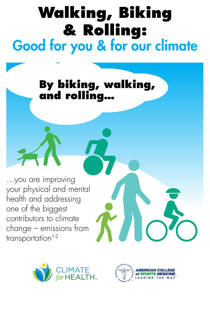ACSMNews's tweet photo. We can all do something about climate change. Reduce CO2 emissions by walking and bicycling for trips up to 3 miles! Reduce air pollution by 12% in one day in cities with open streets events!

Learn more: https://t.co/qIrzrelnwA
#ActivEarth #ActiveTransportation @Climate4Health https://t.co/wyQk6qUXP4