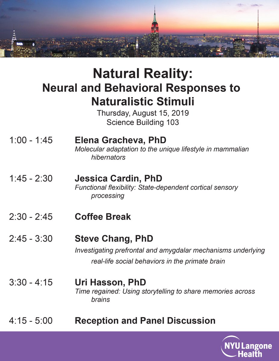 Silvana Valtcheva (@svaltcheva) on Twitter photo Virtual reality is fun but real-life interactions are funnier. Join us tomorrow for our Leon Levy minisymposium at
<a href="/nyulangone/">NYU Langone Health</a>! We have a stellar lineup of speakers discussing Natural Reality: <a href="/jess_cardin/">Jess Cardin</a>, Elena Gracheva, <a href="/stevewcchang/">Steve W. C. Chang</a> and Uri Hasson. Virtual reality is fun but real-life interactions are funnier. Join us tomorrow for our Leon Levy minisymposium at
<a href="/nyulangone/">NYU Langone Health</a>! We have a stellar lineup of speakers discussing Natural Reality: <a href="/jess_cardin/">Jess Cardin</a>, Elena Gracheva, <a href="/stevewcchang/">Steve W. C. Chang</a> and Uri Hasson.