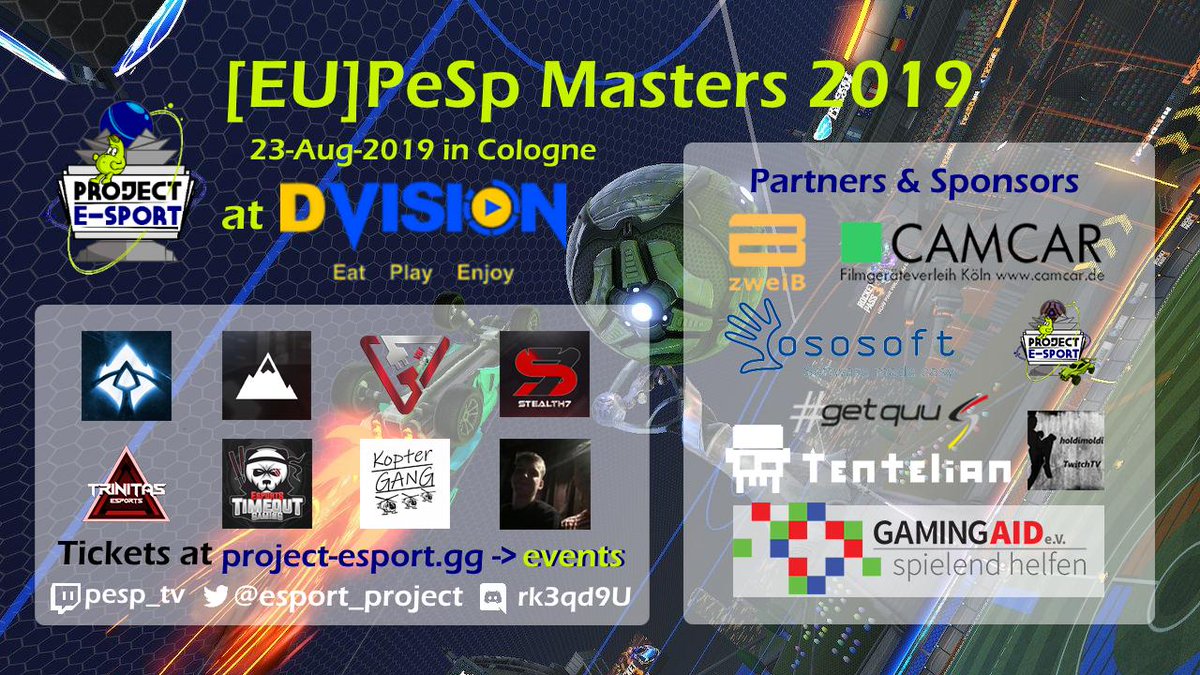 BTSAgg's tweet photo. Das große #RocketLeague Spektakel bei den #PeSpMasters2019! @GamingAid
Tickets🎟️https://t.co/zTVfwzeJJT
Teams👪 @AspireDE_ @esportBERG @VBFRocketLeague @Stealth7eSports @TRTeSportsRL #TimeoutGaming #KopterGang #DeMakkertjes
Sponsoren👼 #zweiB #camcar #ososoft @getquu @Tentelian https://t.co/xKeD9YGXUd