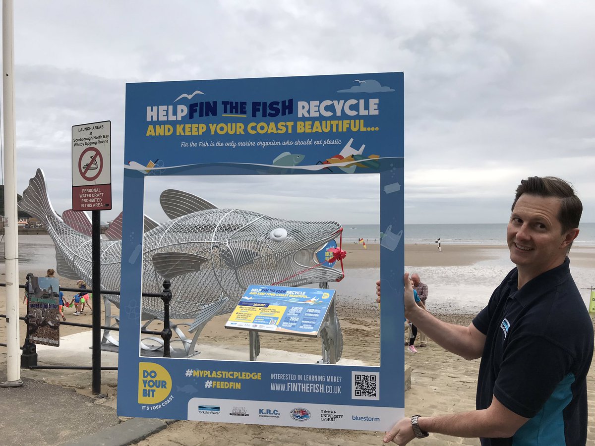 HumberWaste's tweet photo. Here in Scarborough for the press launch of Fin the fish! #myplasticlpledge #feedfin @LivingWithH2O @YorkshireWater @UniOfHull @ScarboroCouncil https://t.co/R3xS3msj4T