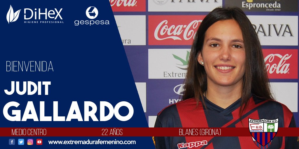 extremadurafem's tweet photo. 📣Judit Gallardo se suma al proyecto del Extremadura UD para la temporada 2019/2020.

🔴🔵 #SinLímites #ExtremaduraUD https://t.co/6LgZBXRxlP
