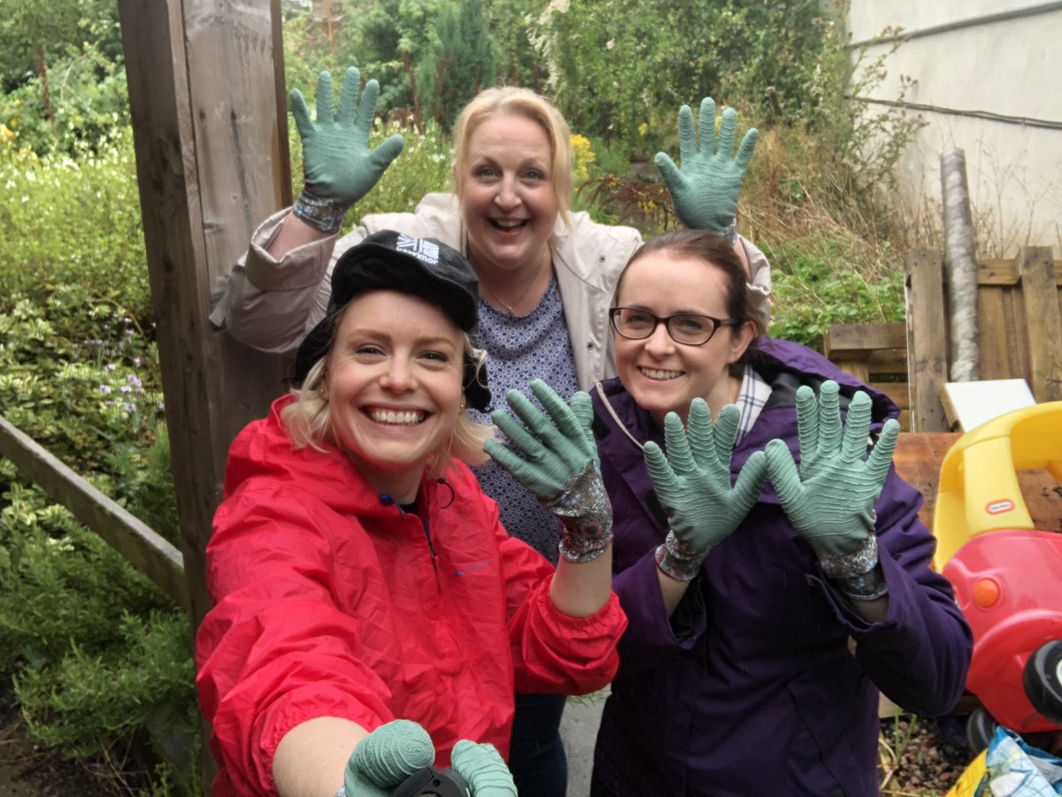 Suzi_Mcilwain's tweet photo. Today the @bitcni comms team are volunteering for @actiondeafyouth through @bitcni #GetDiggin volunteering action day. We are DAMP! But doing great work here to make a start on clearing what will be an AMAZING garden for young deaf people in NI #AllotmentWeek https://t.co/1QkUdkjmby