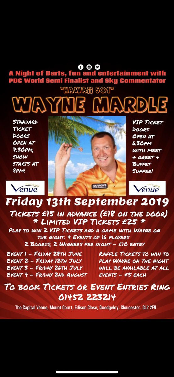 SWSA147's tweet photo. @Wayne501Mardle exhibition at The Capital Venue next month 13th Sep .. tickets still remaining - buy online at https://t.co/MK8iJjnORX @OfficialPDC @BDOdarts #greatnightofdsrtsingloucester https://t.co/jNBpWodece